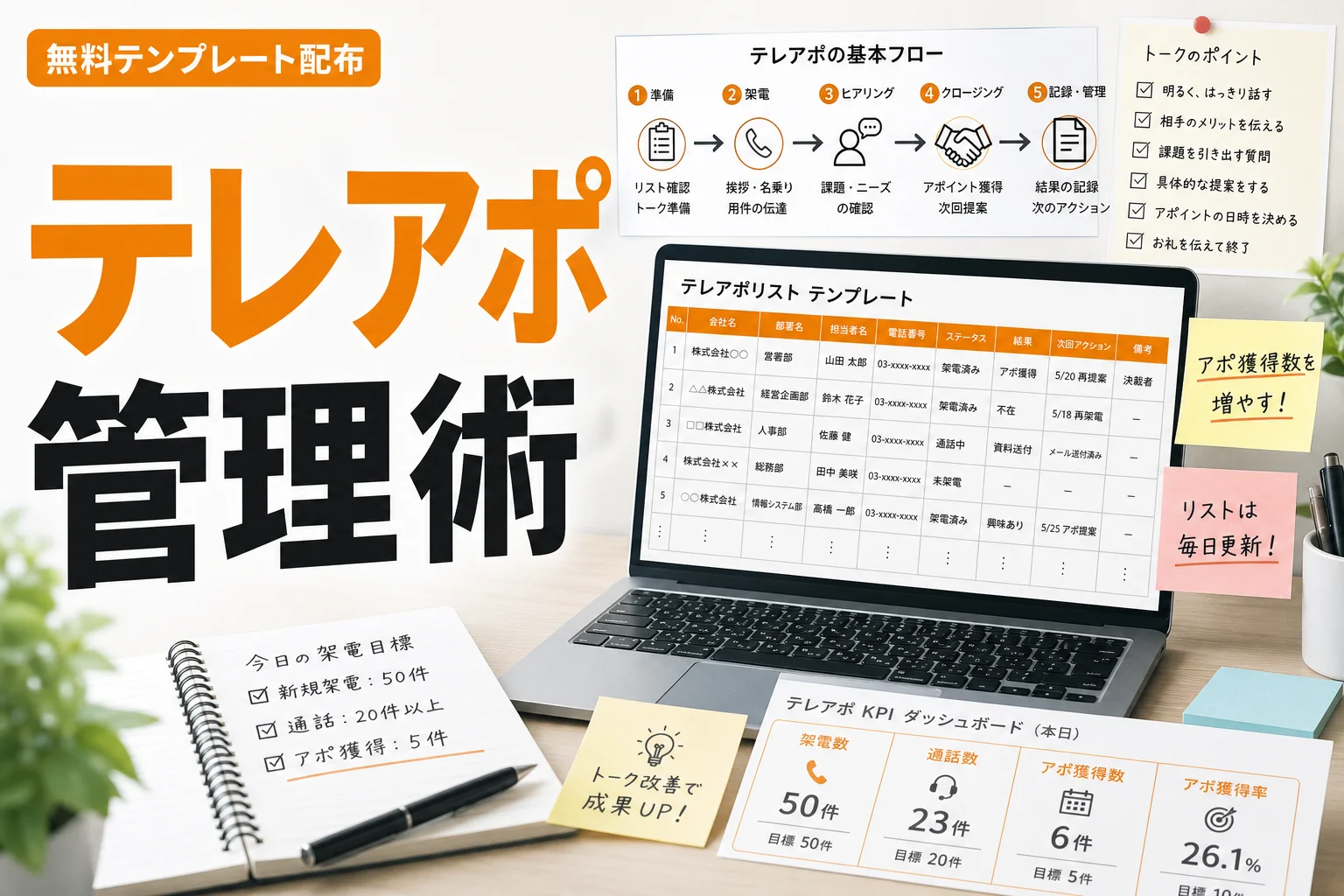 【無料ですぐ使える】テレアポリスト テンプレート 無料配布|作り方・項目例・成果を出す管理方法まで解説