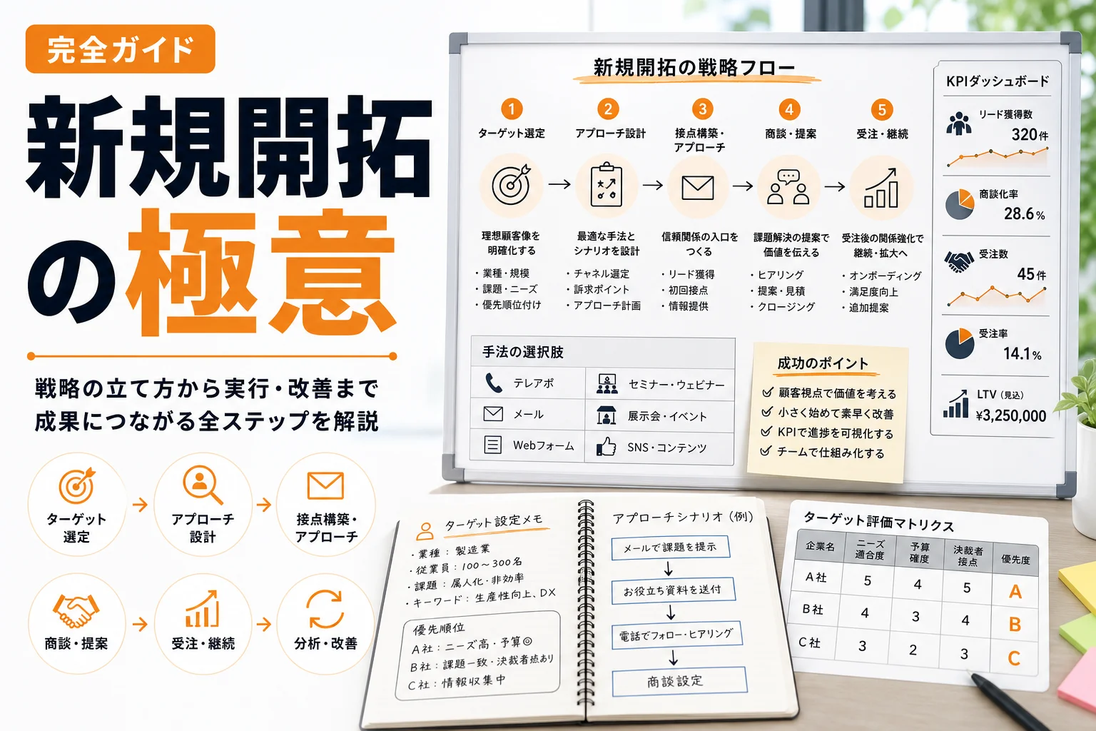 新規開拓 戦略の立て方完全ガイド|BtoB営業で成果につながる手法・選び方・改善法