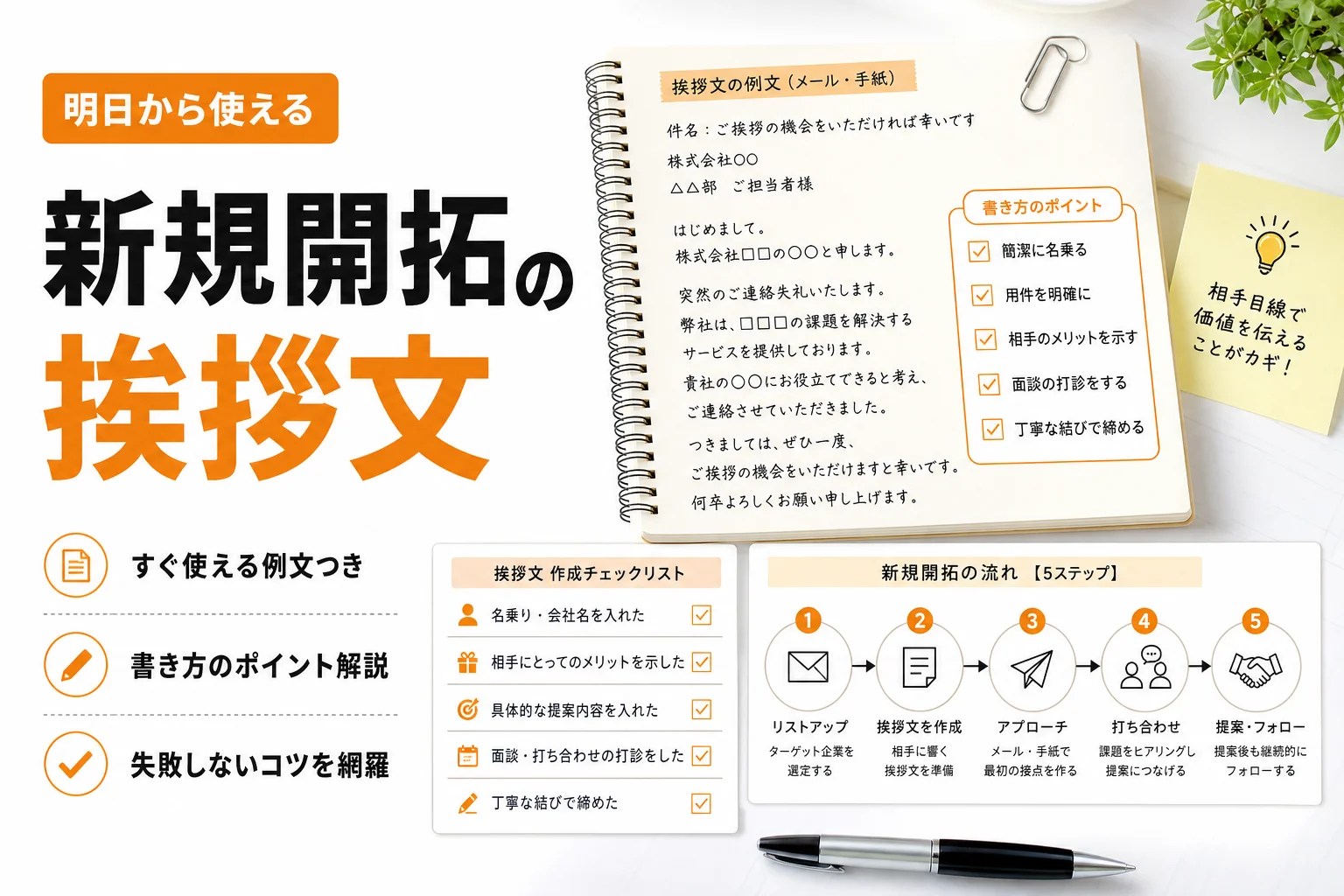 新規開拓の挨拶文はどう作る?BtoB営業で使える例文・書き方・失敗しないコツを解説
