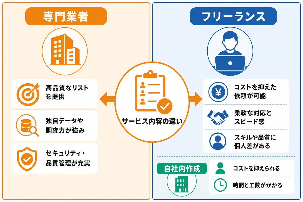 営業リスト作成代行の主な依頼先とサービスの違い