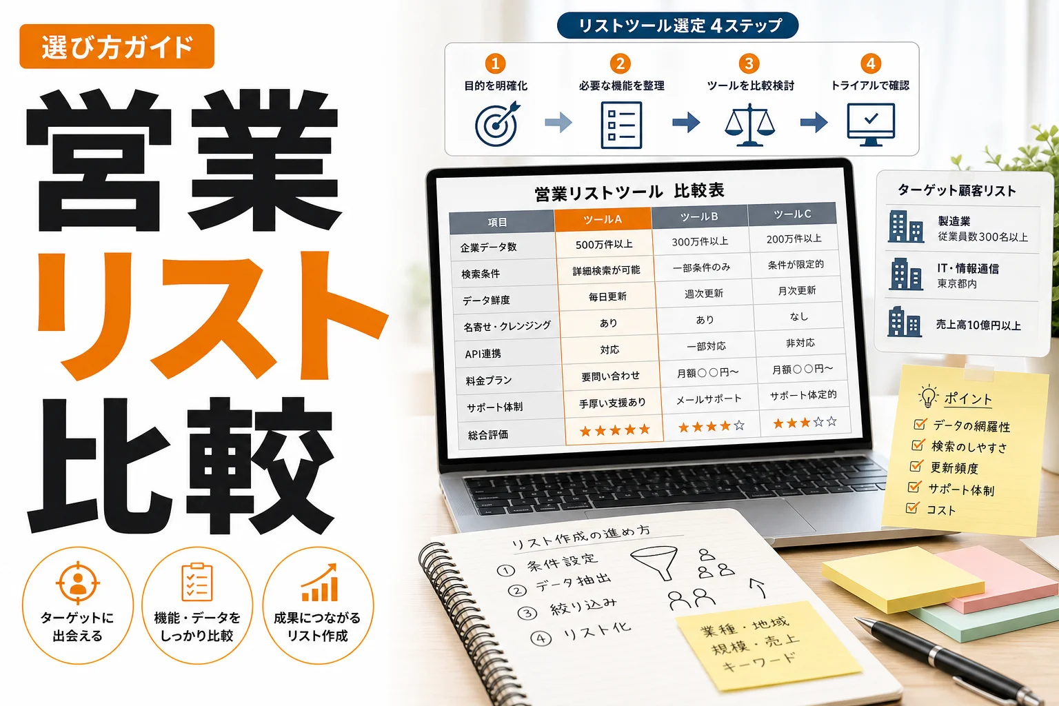 営業リスト ツールおすすめ比較と選び方|BtoB営業の成果を高める活用法を解説