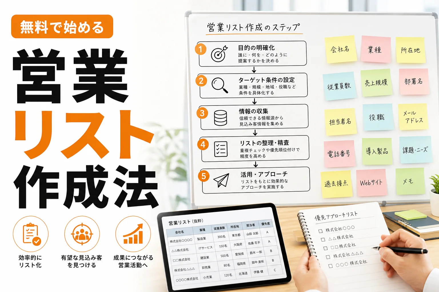 営業リスト作成を無料で始める方法7選|BtoB営業で使える作り方・注意点・効率化まで解説