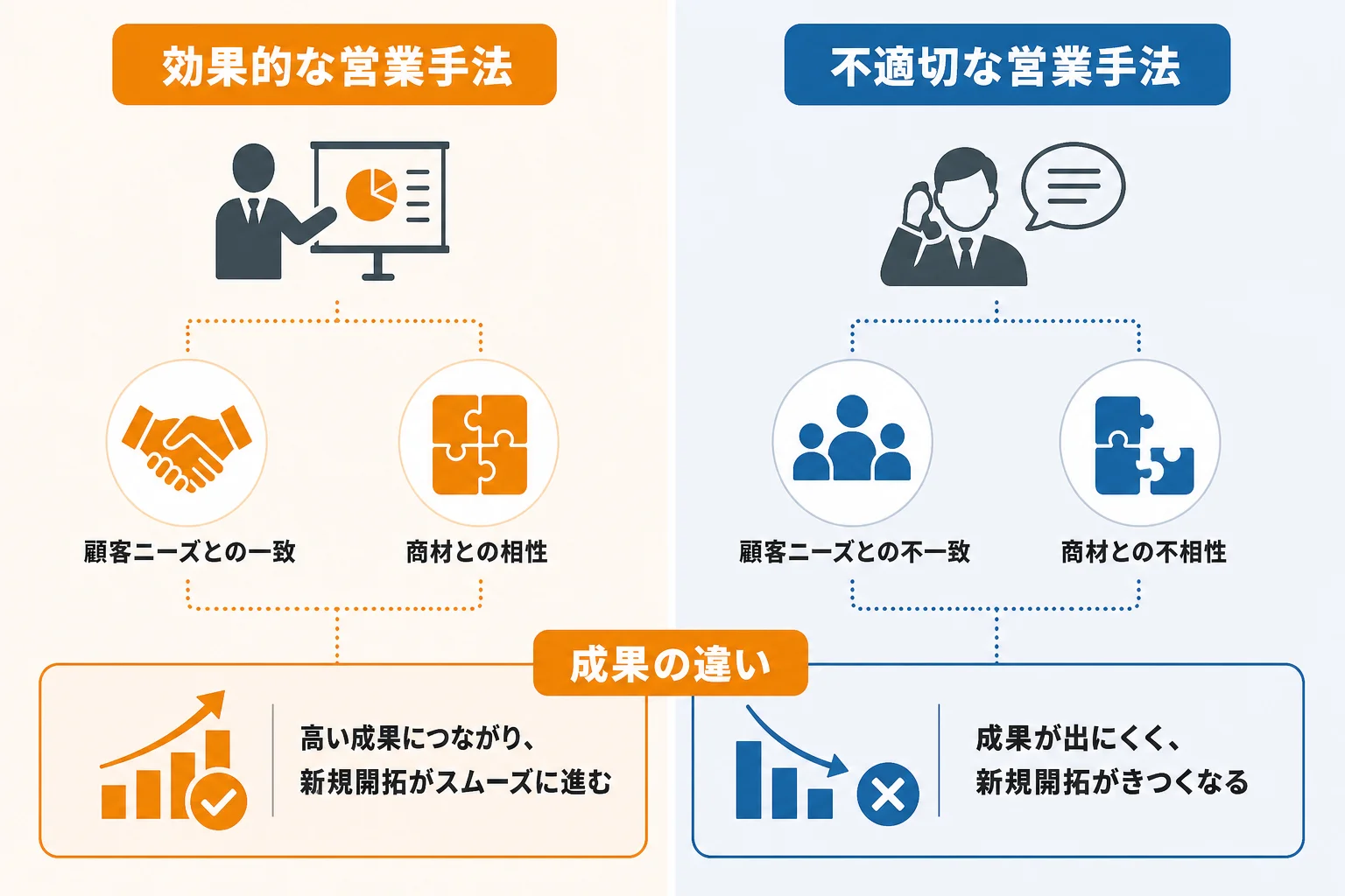 新規開拓がきつい主な原因2：営業手法が商材や顧客に合っていない