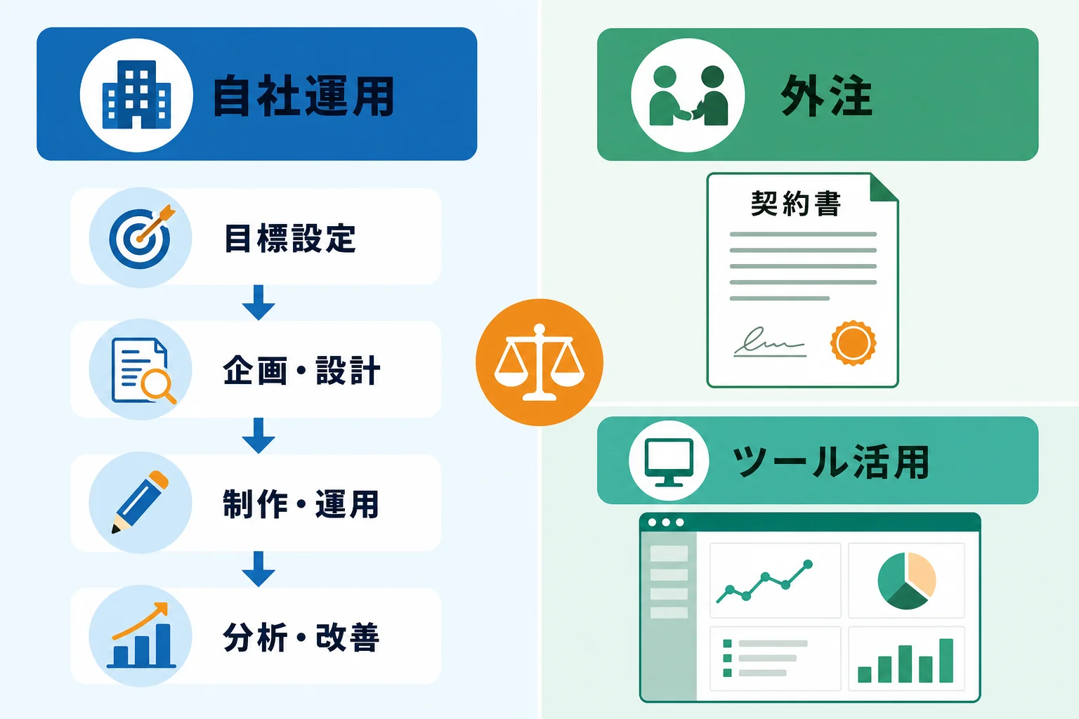 自社運用・外注・ツール活用のどれを選ぶべきか