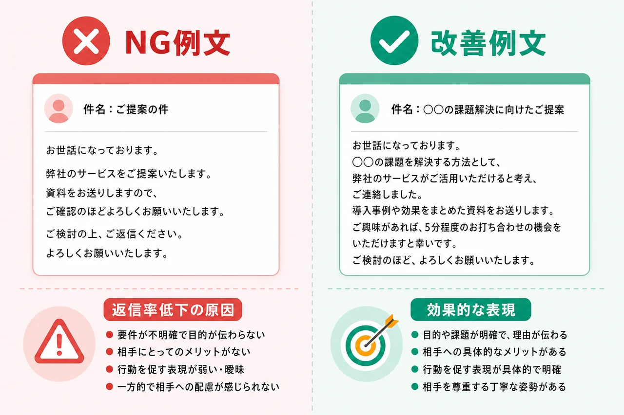返信率を下げやすいNG例文と避けるべき表現