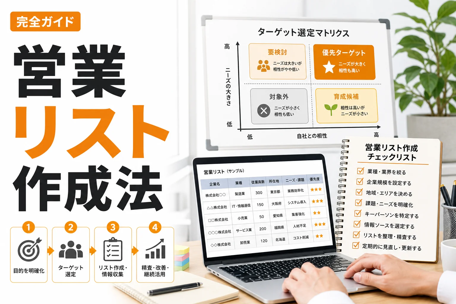 営業 リスト アップのやり方完全ガイド|見込み顧客を増やす手法・選び方・改善策